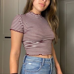 F21 Mockneck Striped Crop Top